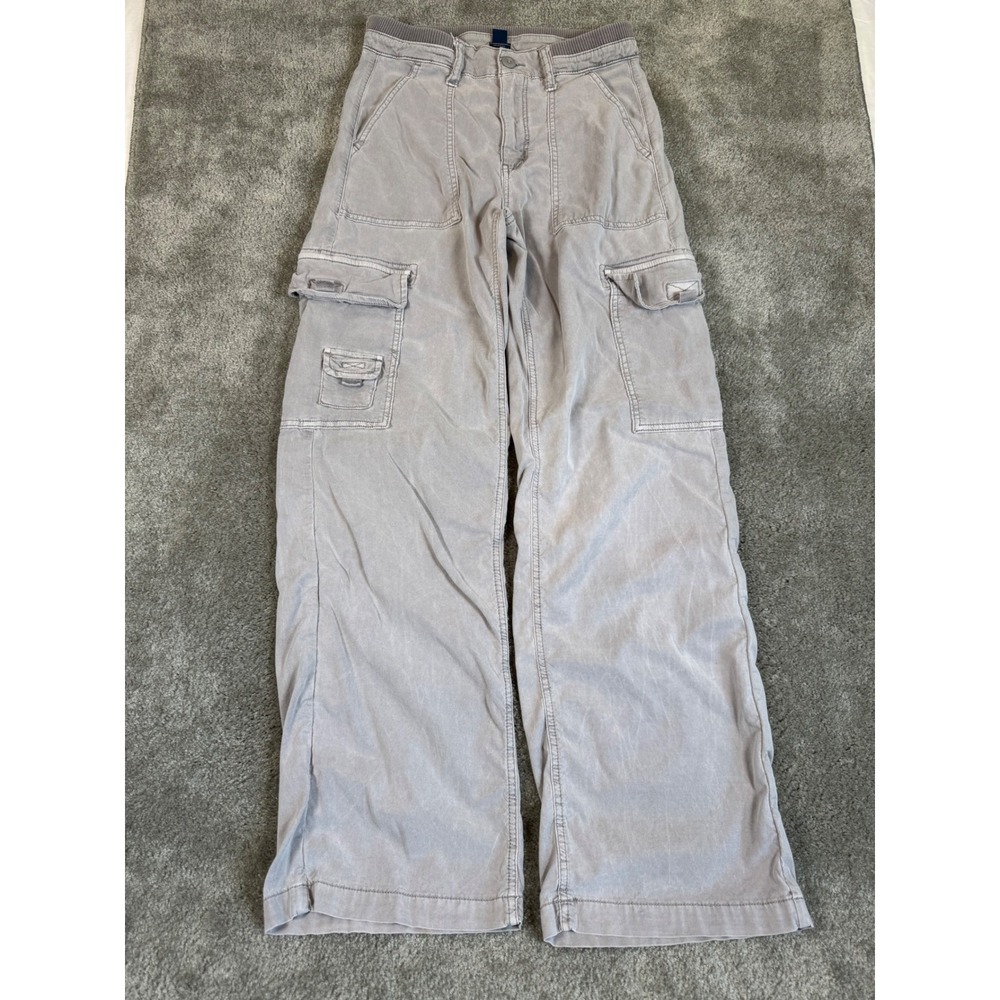 American Eagle Gray Cargo Pants Womens 0 Regular Stretch Wide Leg Utility Pants